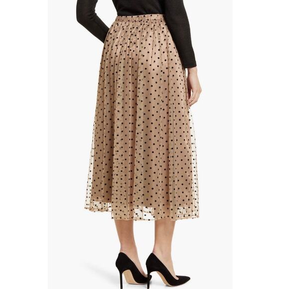 Anne Klein Tan Polka Dot Tulle Elastic Waist Midi Dress - Picture 8 of 10